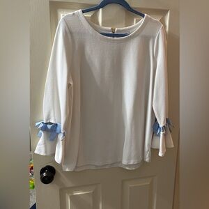 NWT Crown & Ivy White Top with Blue Ribbon Accents